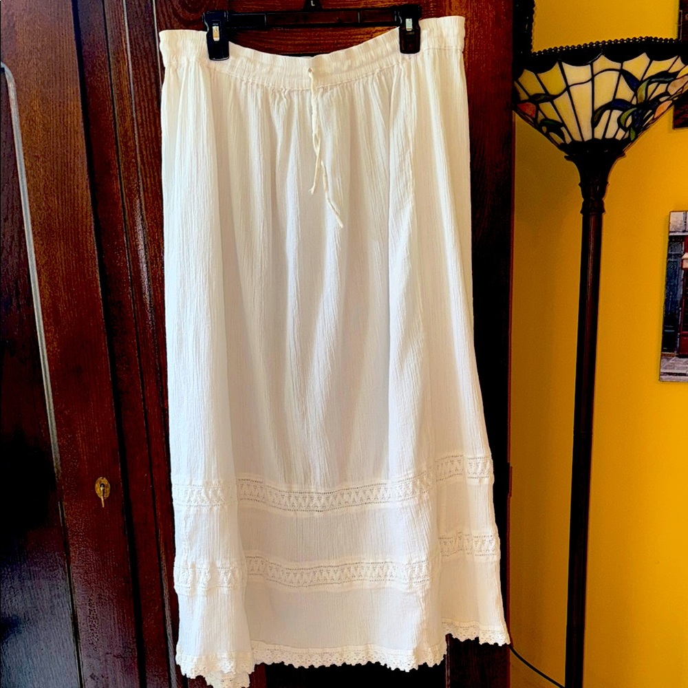 Neelam 100% Cotton Gauze White Maxi Skirt Swim Cover-up